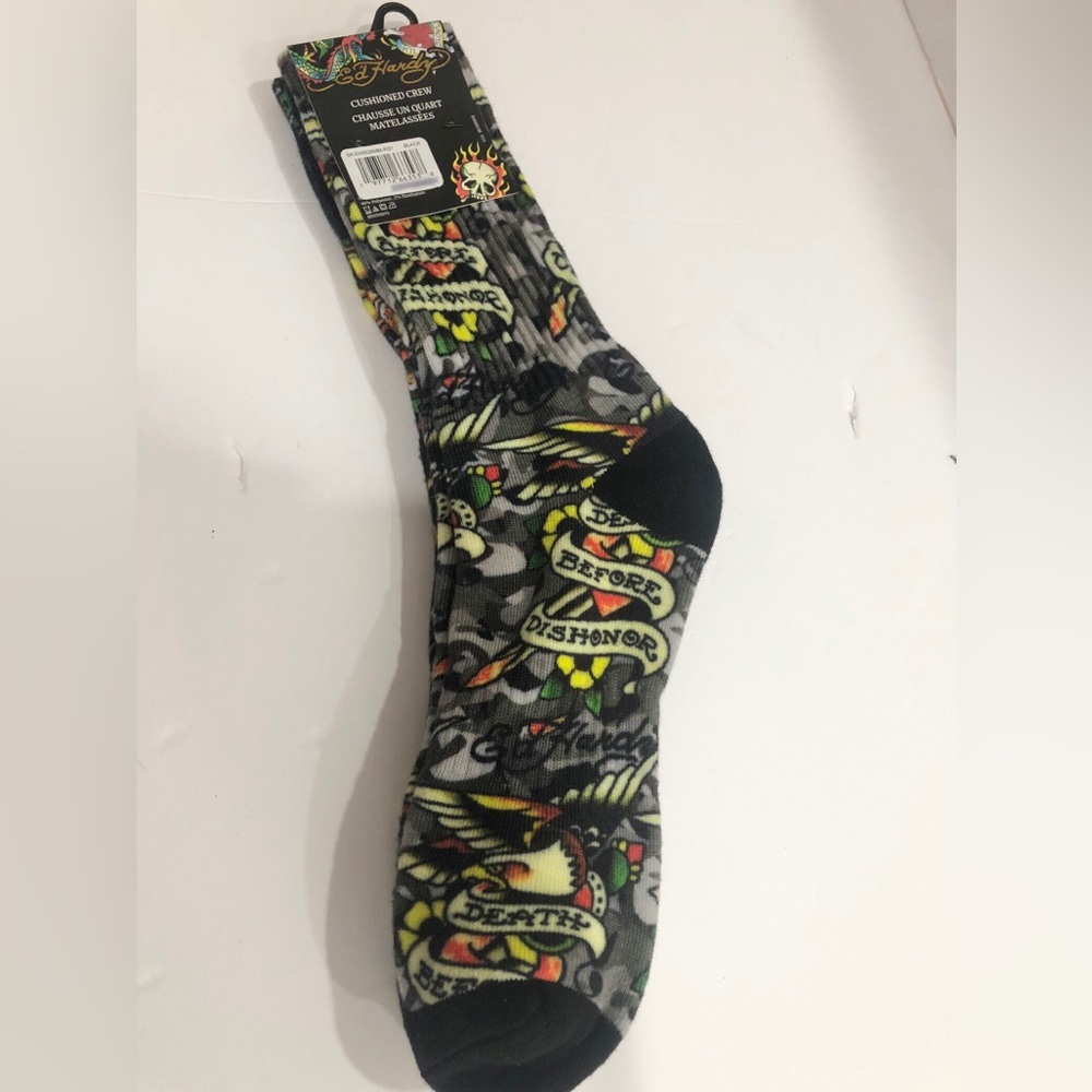 Ed Hardy black multiโ iconic Ed Hardy printed cushioned crew socks - 2pairs new